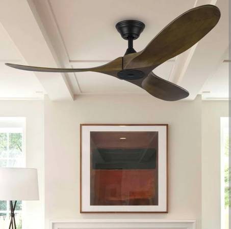 Ceiling fan mounted on a ceiling with a framed picture on the wall below.