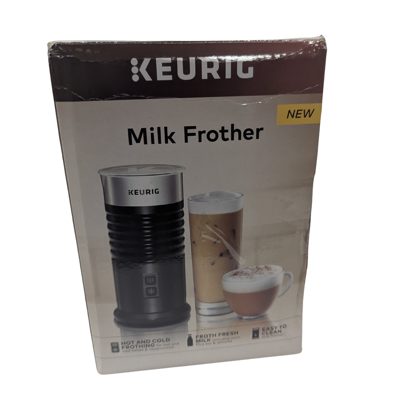 Keurig Milk Frother packaging with product image and text on a white background