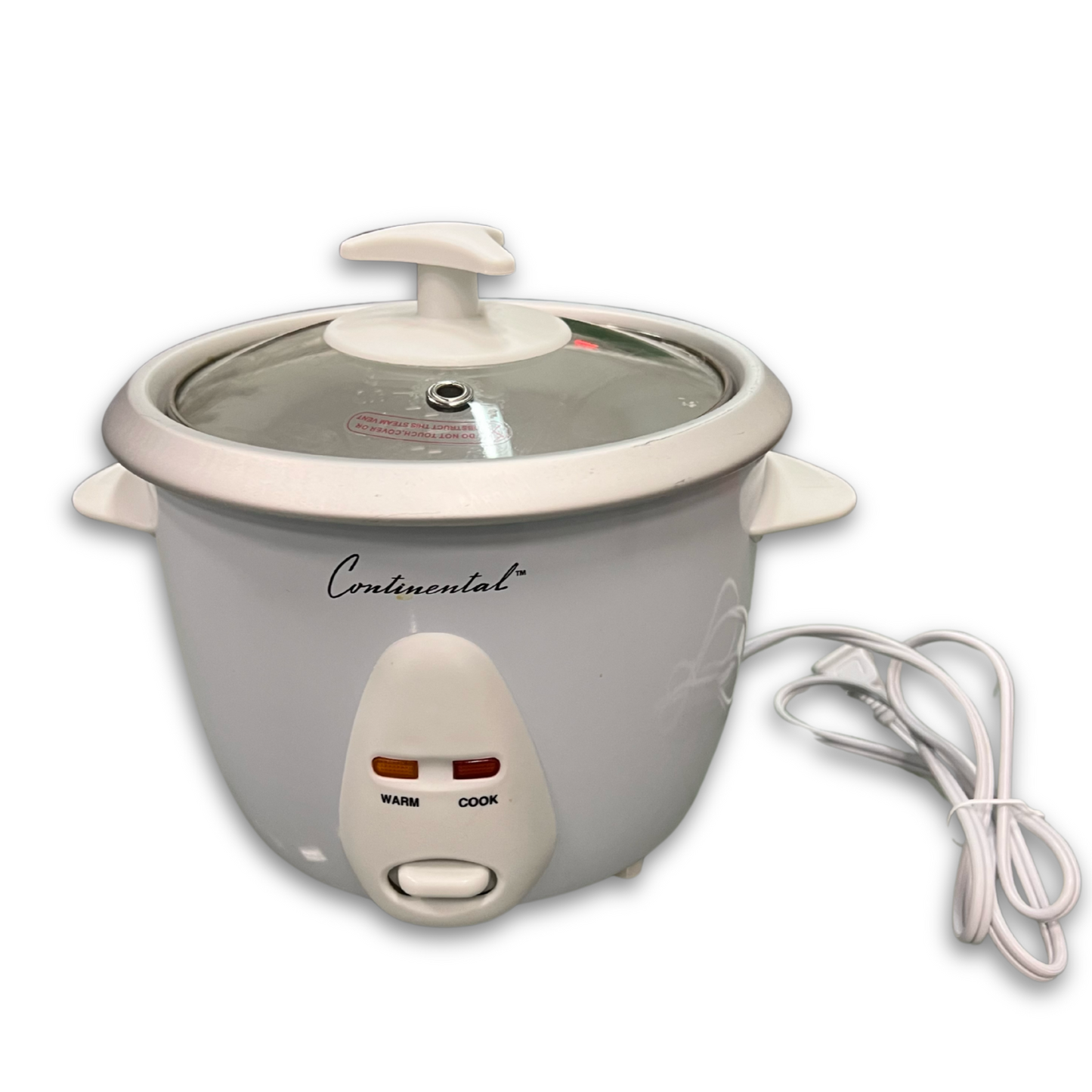 Gray rice cooker with a glass lid on a white background