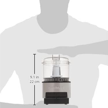 Blender container held by a person to show size, with dimensions labeled.