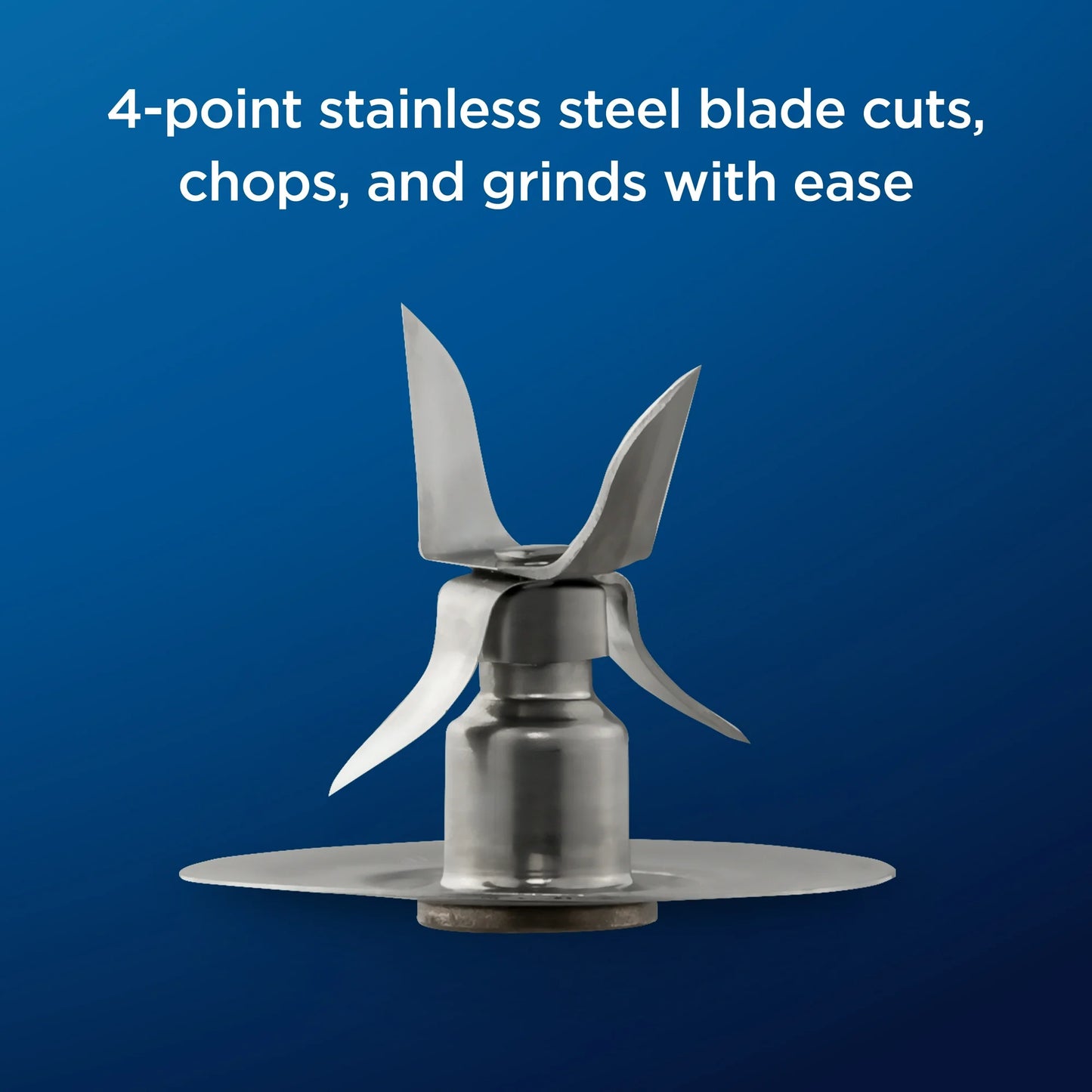 Stainless steel blade with text on a blue background