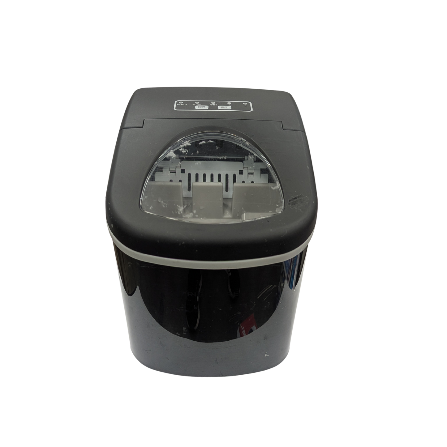 Black electronic device with a transparent top section on a white background