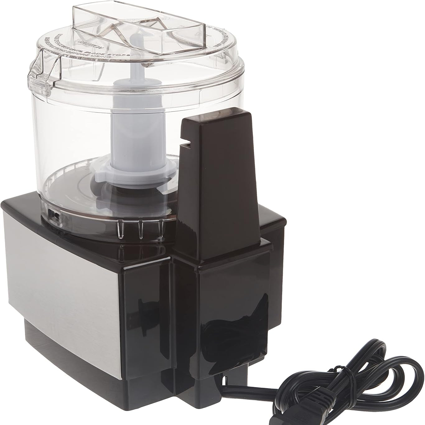 Black and clear food processor on a white background