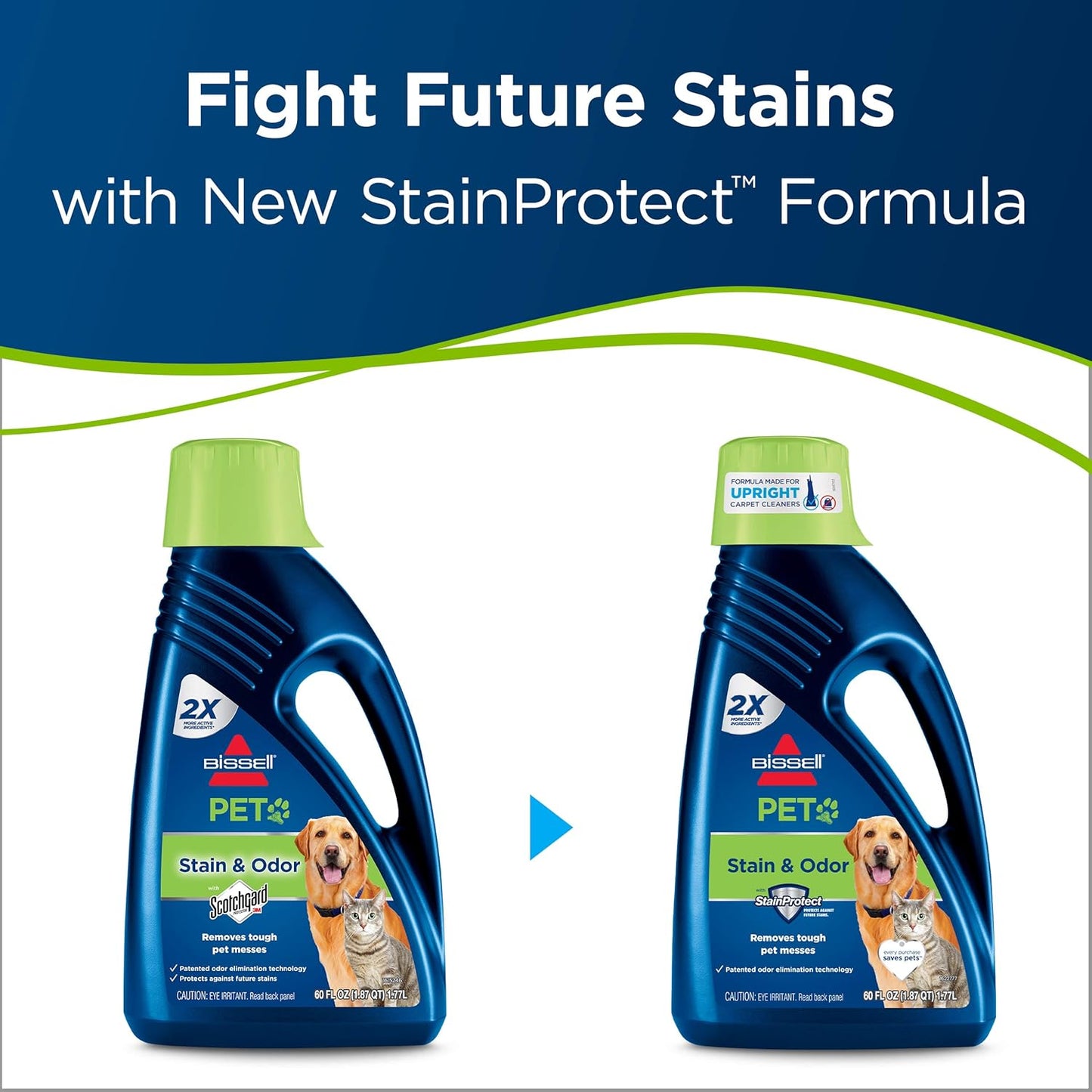 Two bottles of Bissell Pet Stain & Odor Remover with a blue and white background.