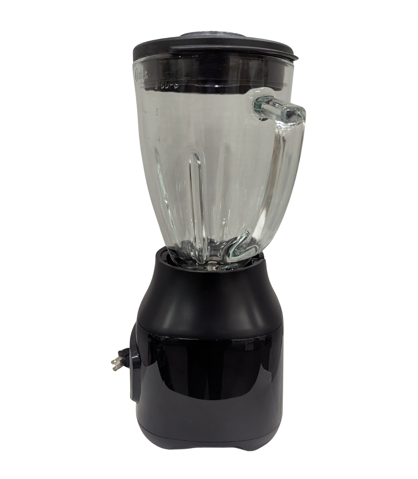 Black blender with clear container on a white background