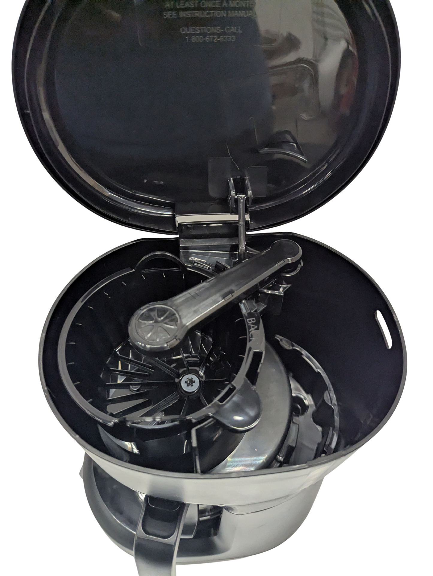 Portable stove with open lid on a white background