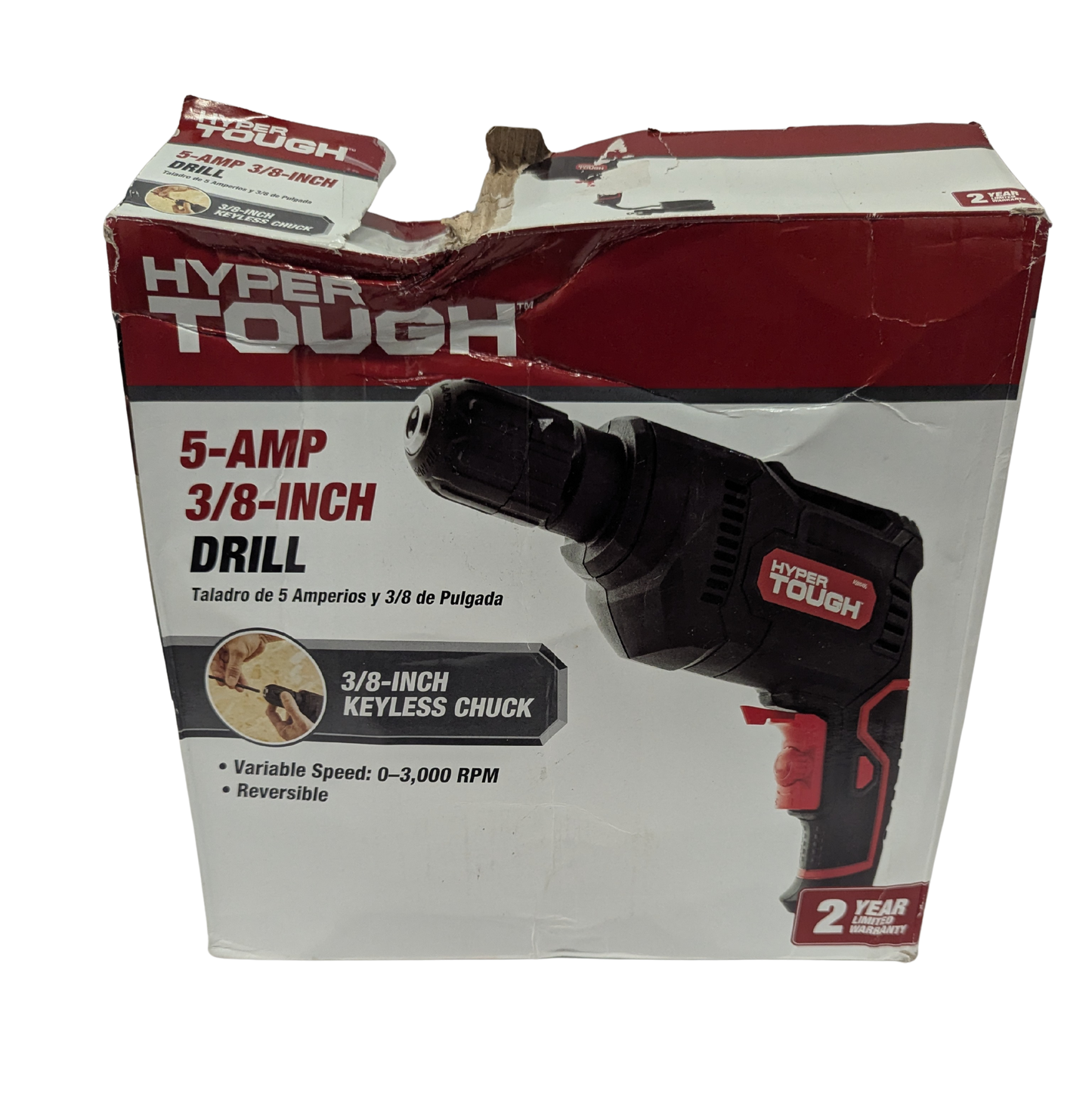 Hyper Tough drill packaging with product details on a white background