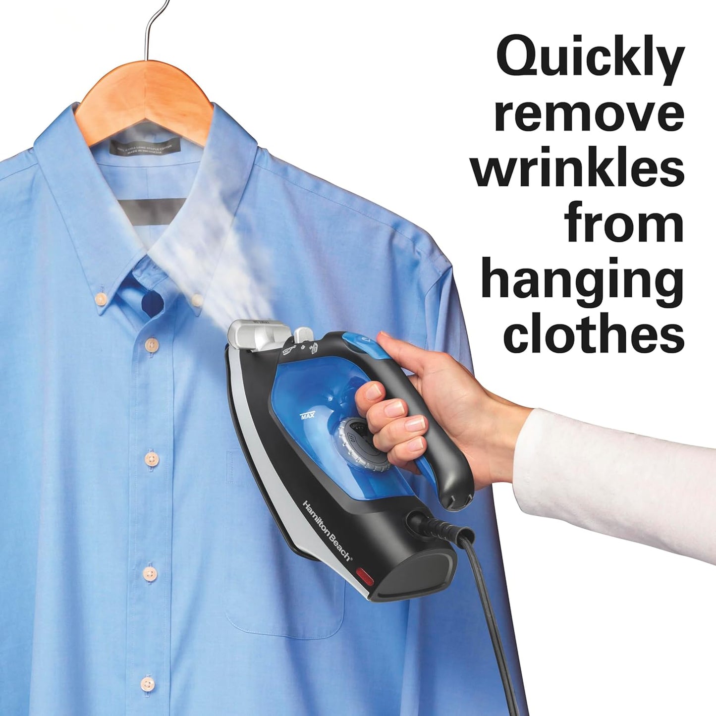 Hamilton Beach 2-in-1 Iron & Steamer | Portable Garment Steamer and Iron for Wrinkle Removal