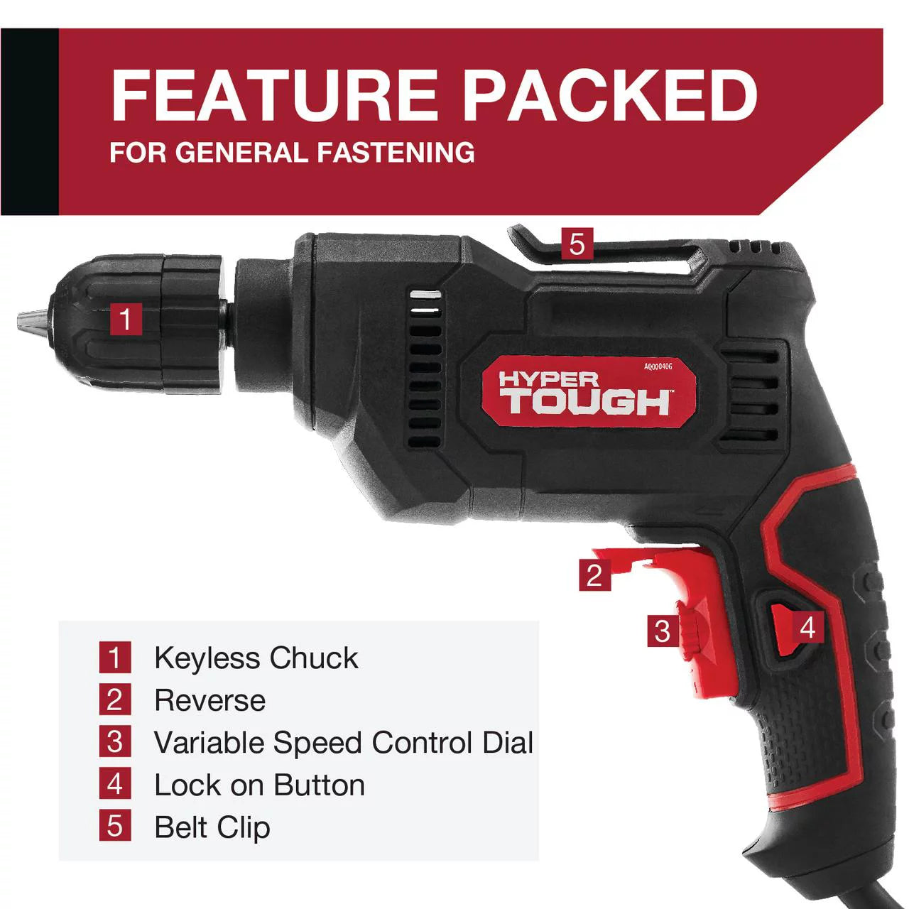Hyper Tough 5-Amp 3/8-Inch Corded Drill | Powerful Variable Speed Electric Drill for DIY Projects