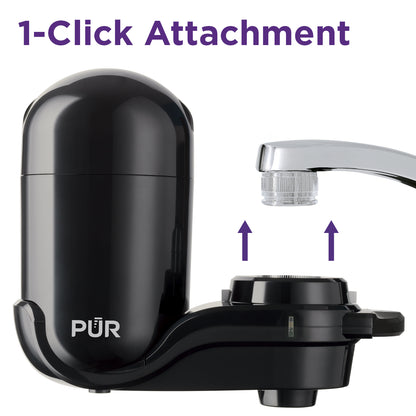 PUR water filter attachment with 1-click feature on a white background