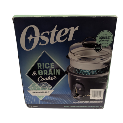 Oster rice and grain cooker packaging on a white background
