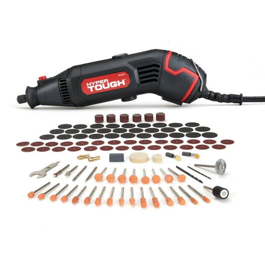Hyper Tough rotary tool with attachments on a white background
