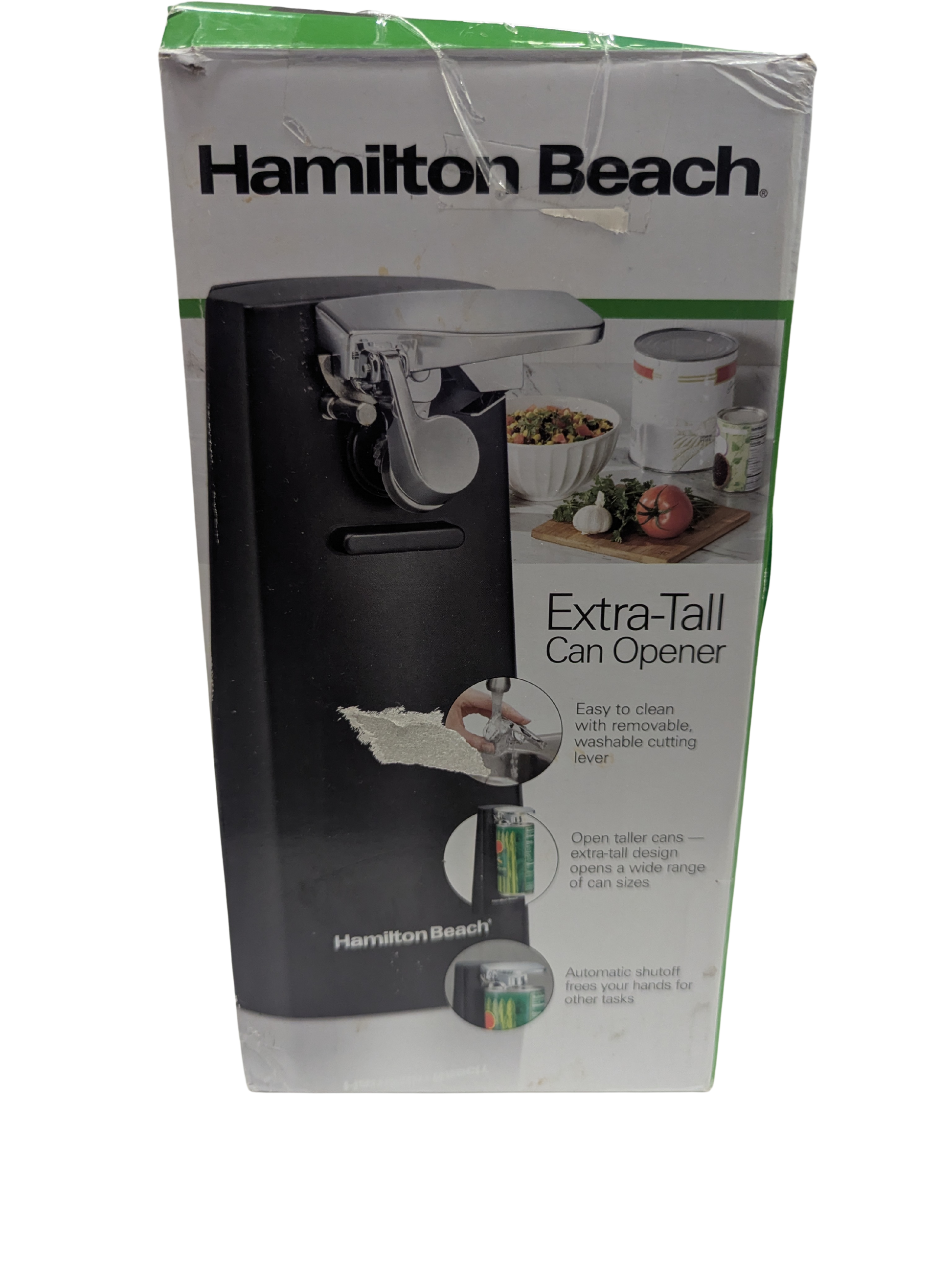 Hamilton Beach Extra-Tall Can Opener packaging on a white background