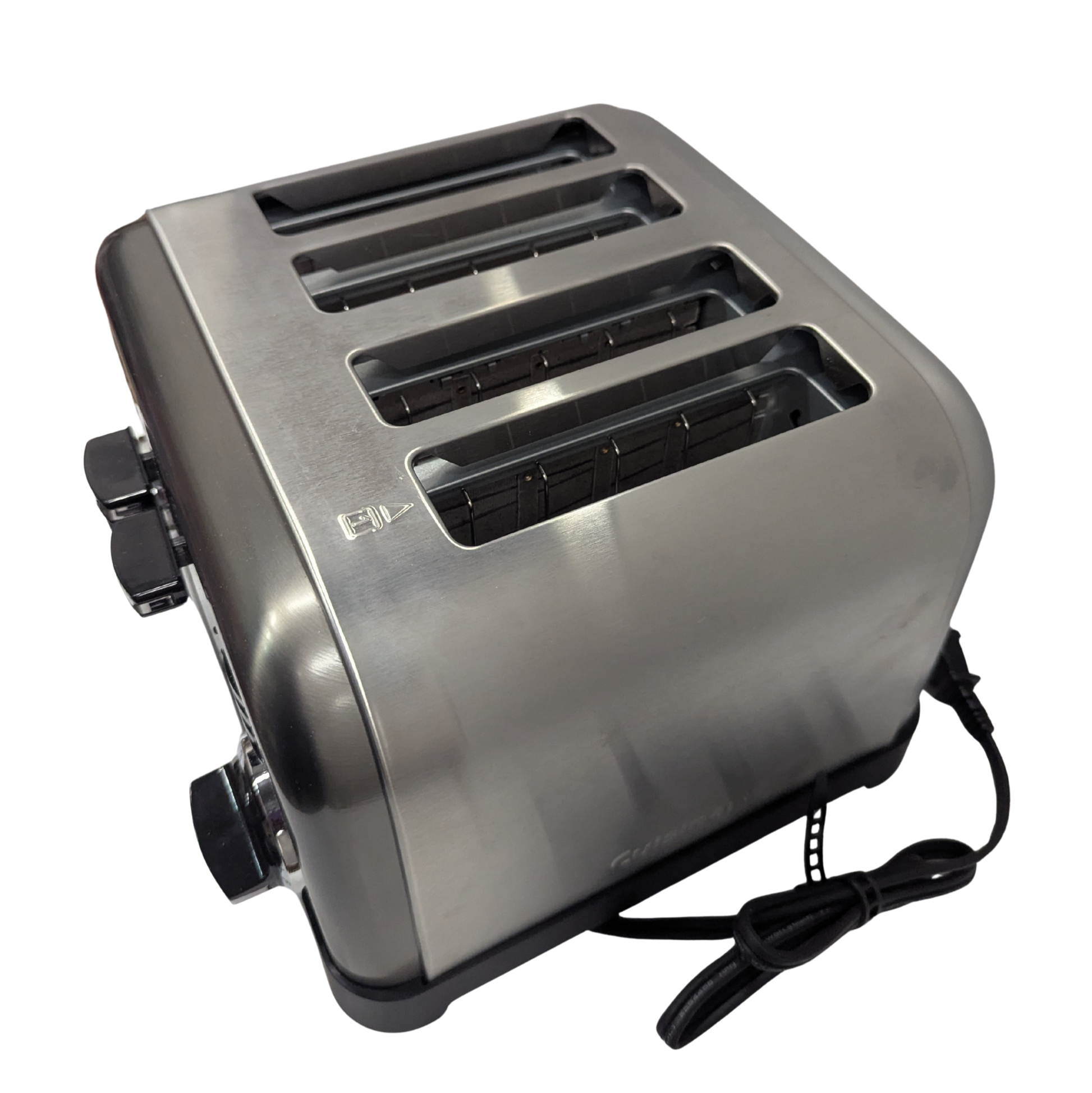 Stainless steel toaster on a white background