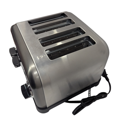 Stainless steel toaster on a white background