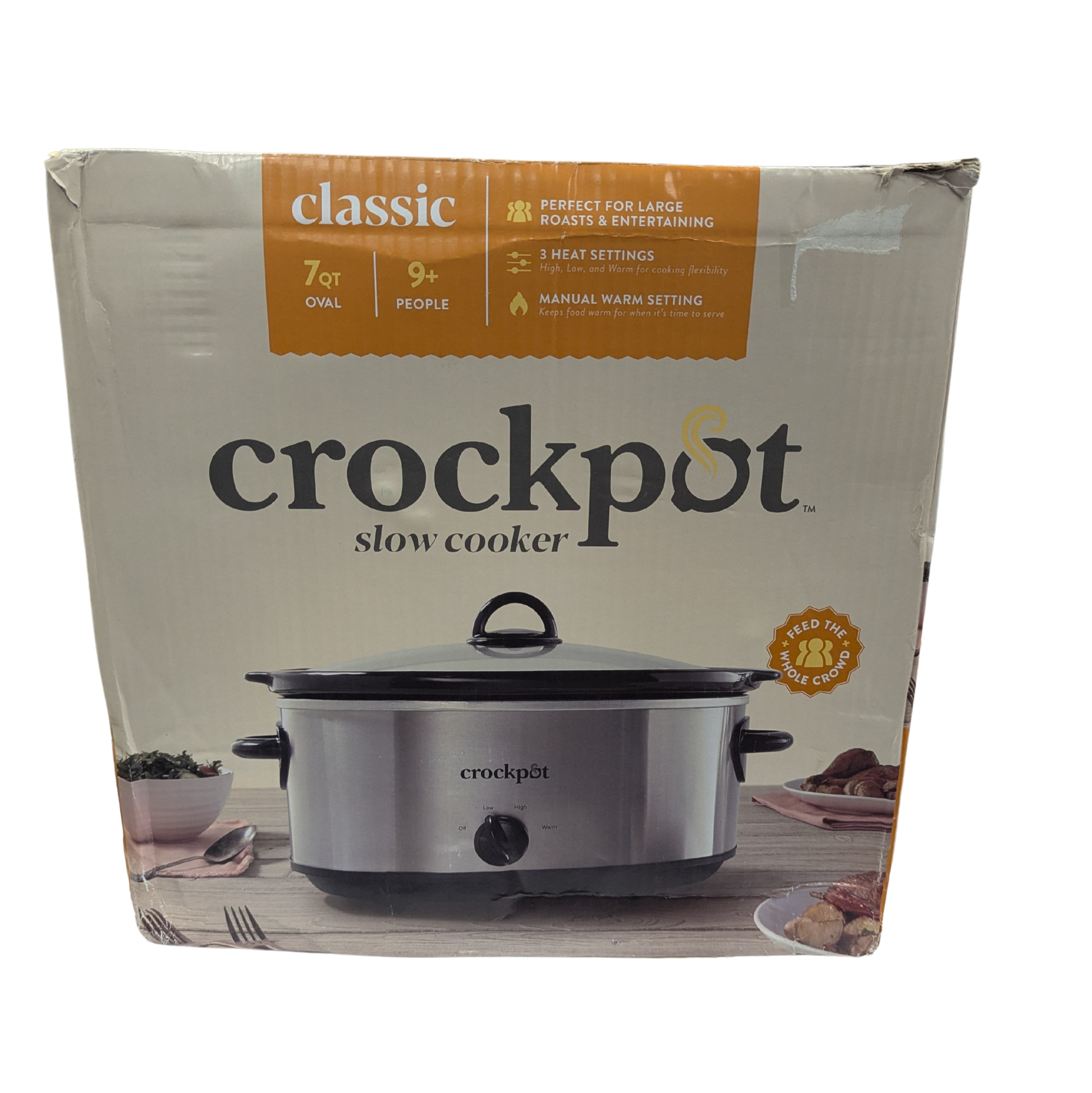 Crockpot slow cooker packaging on a white background