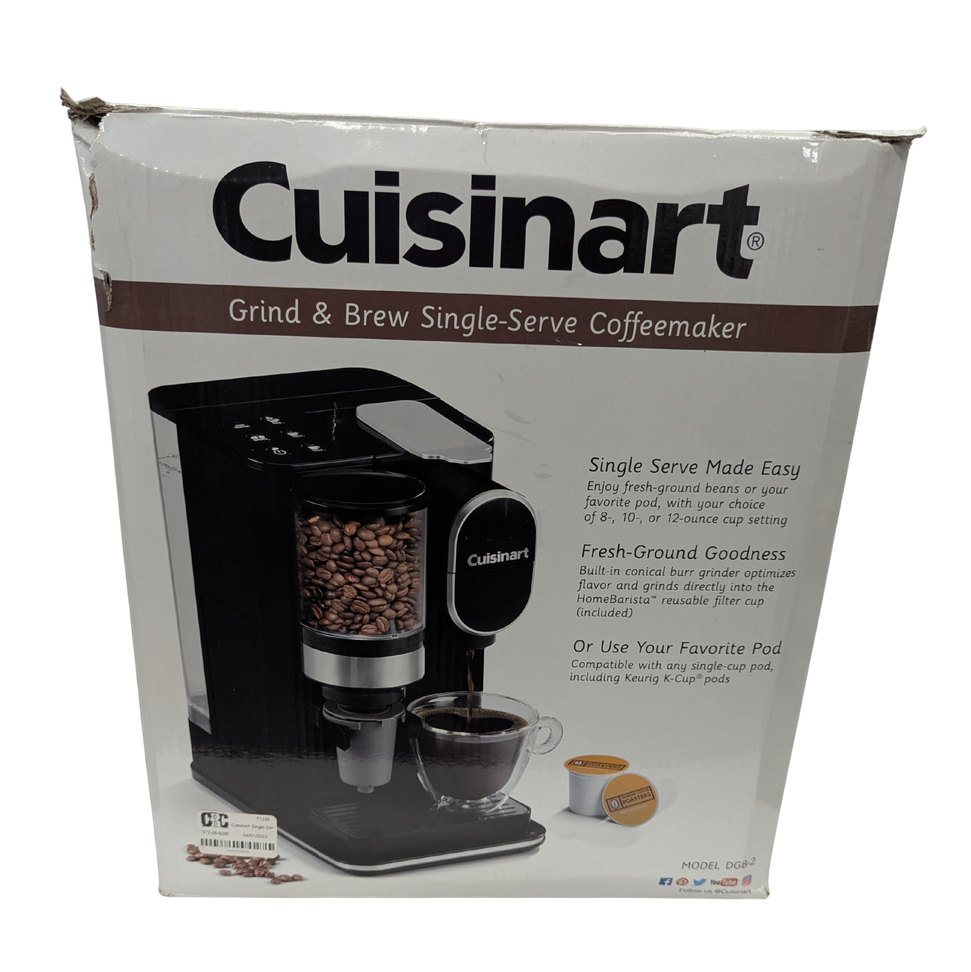 Cuisinart Grind & Brew Single-Serve Coffeemaker packaging on a white background