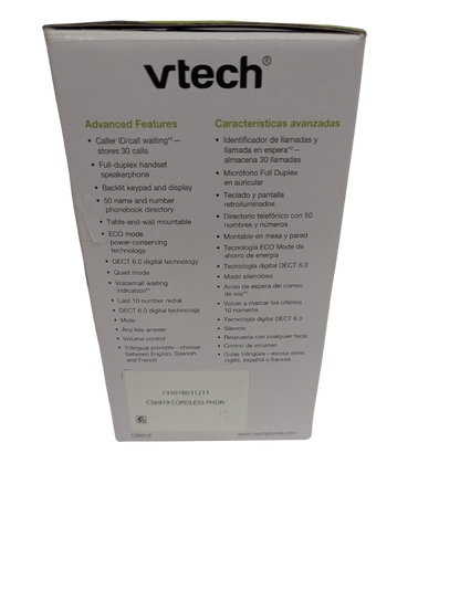 Vtech product packaging with features listed on a white background