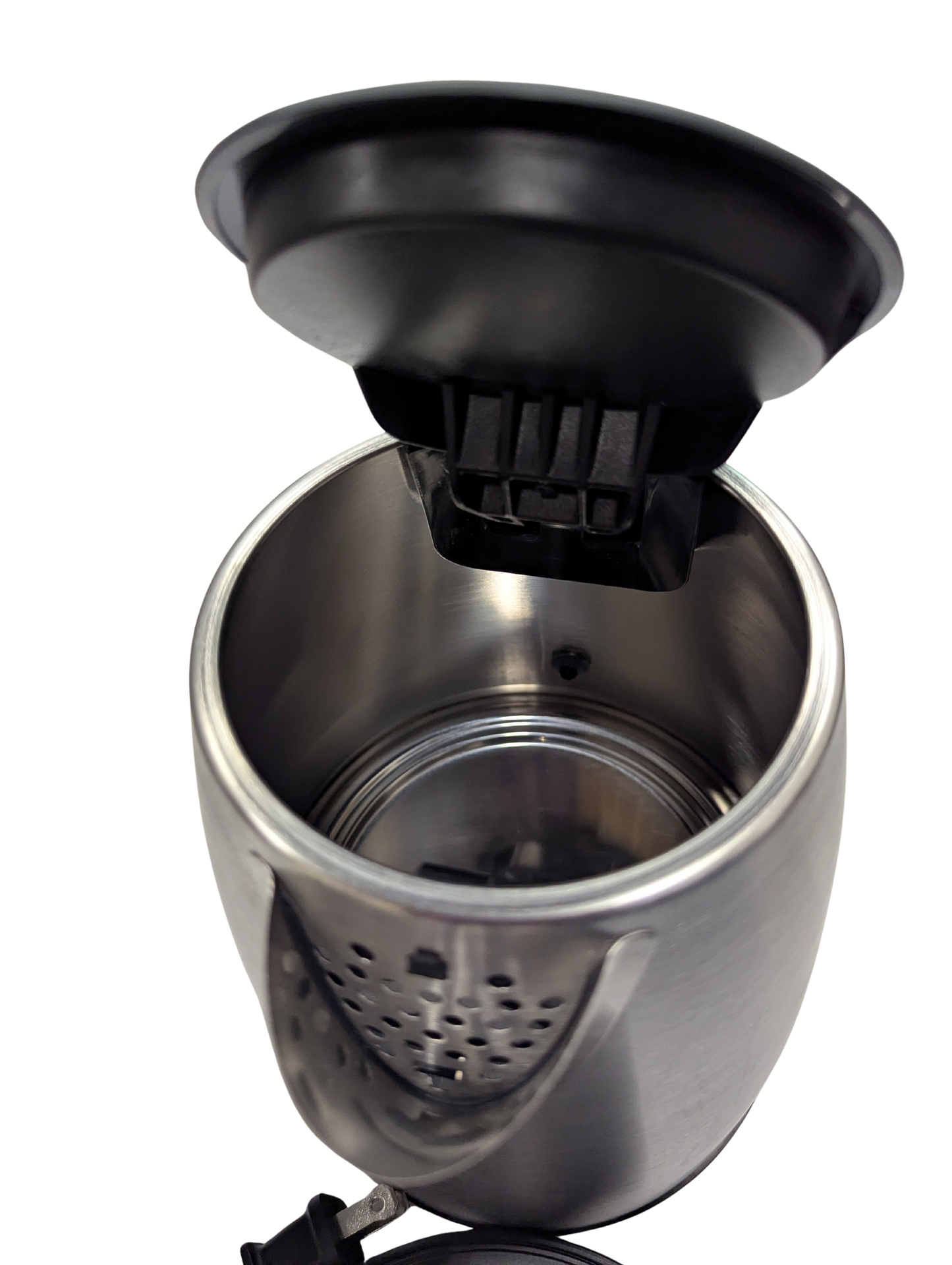 Metallic drink mixer with black top on a white background