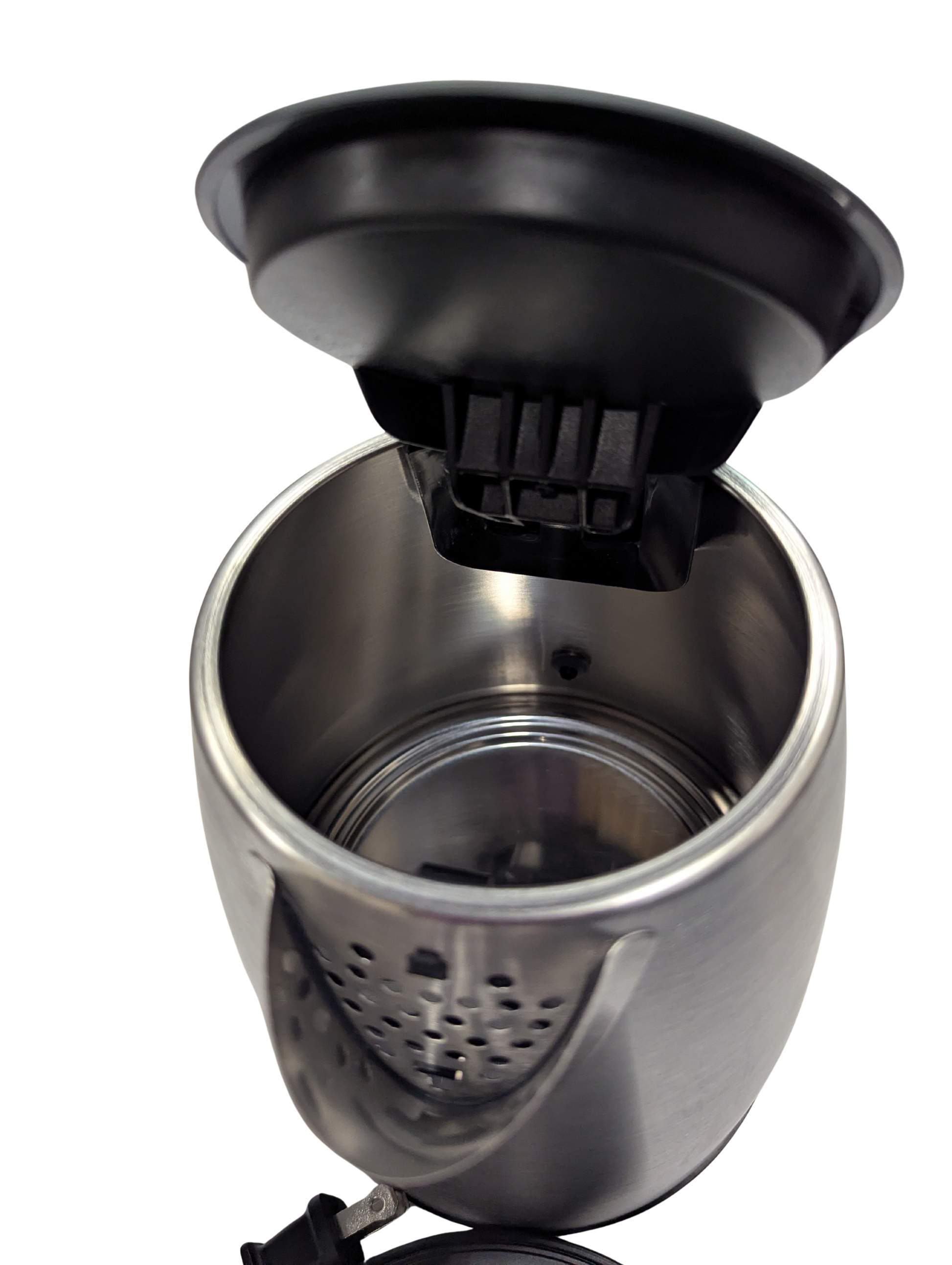 Metallic drink mixer with black top on a white background