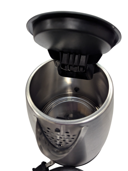 Metallic drink mixer with black top on a white background