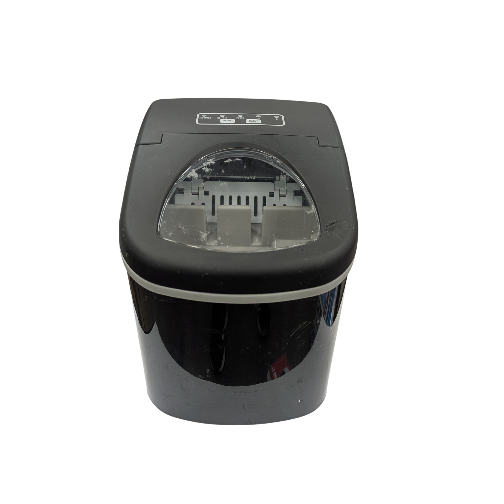 Black electronic device with a transparent top section on a white background