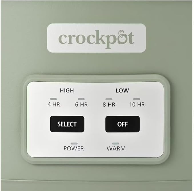Crockpot control panel with time and temperature settings on a green background