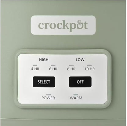 Crockpot control panel with time and temperature settings on a green background