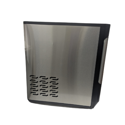 Metallic rectangular object with a textured surface on a white background