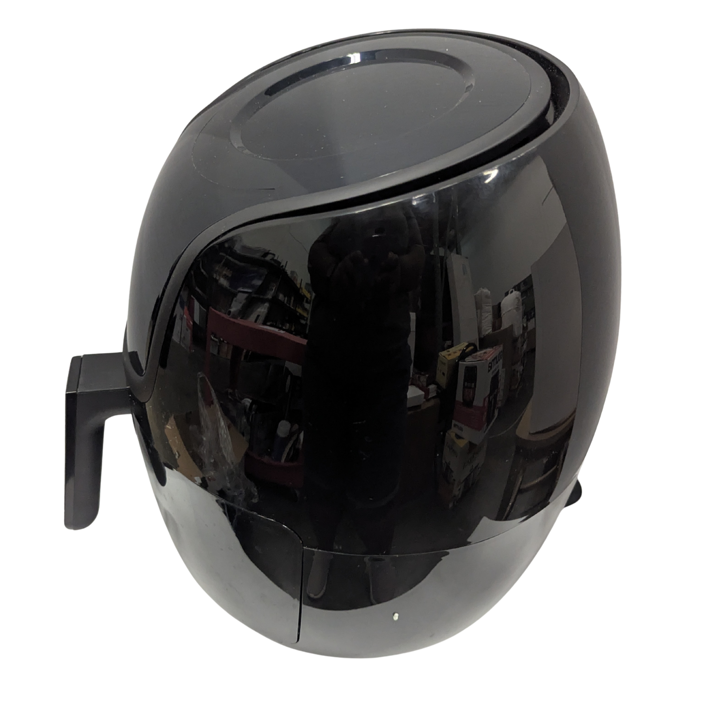Black air fryer on a white background