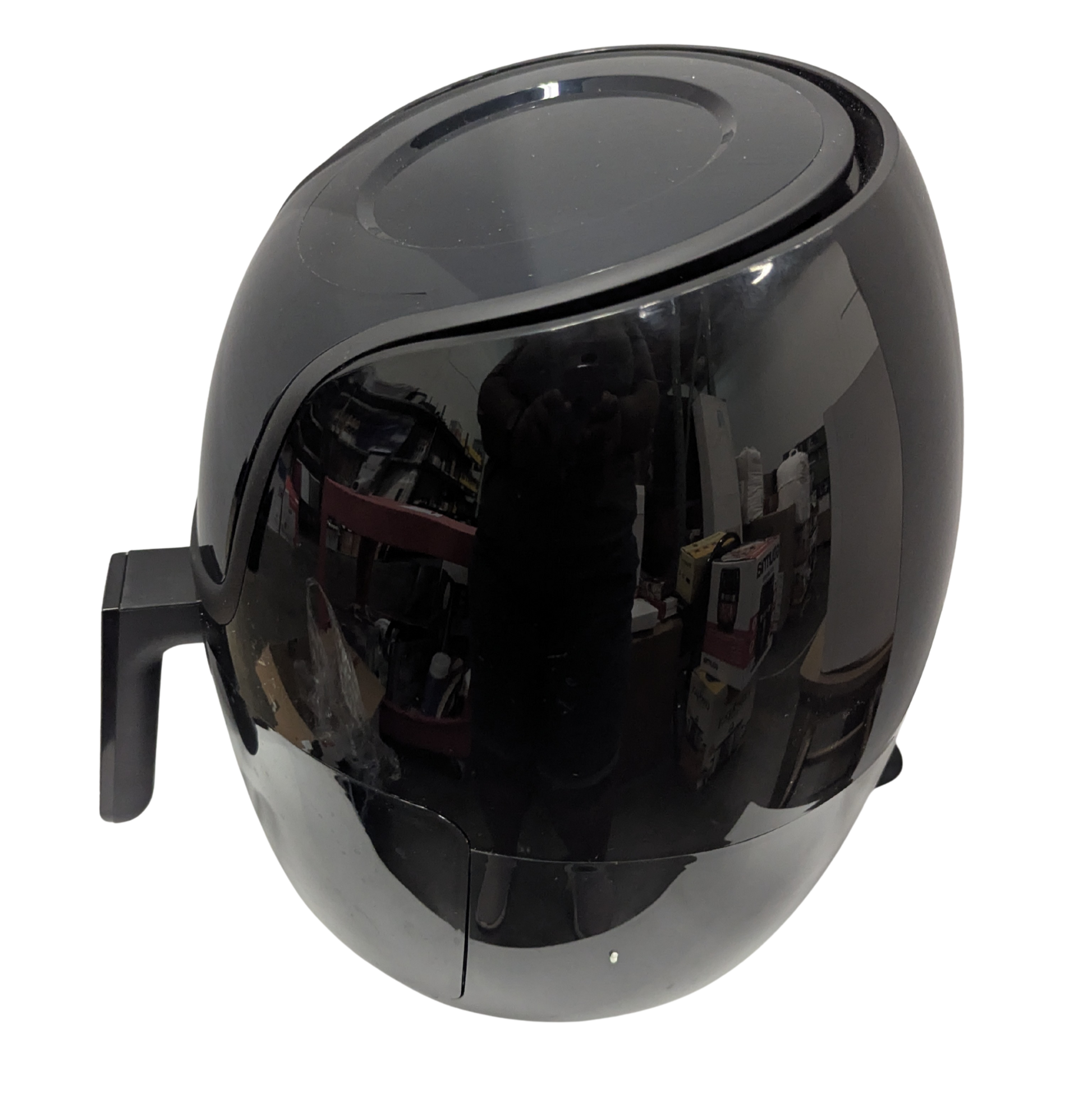 Black air fryer on a white background