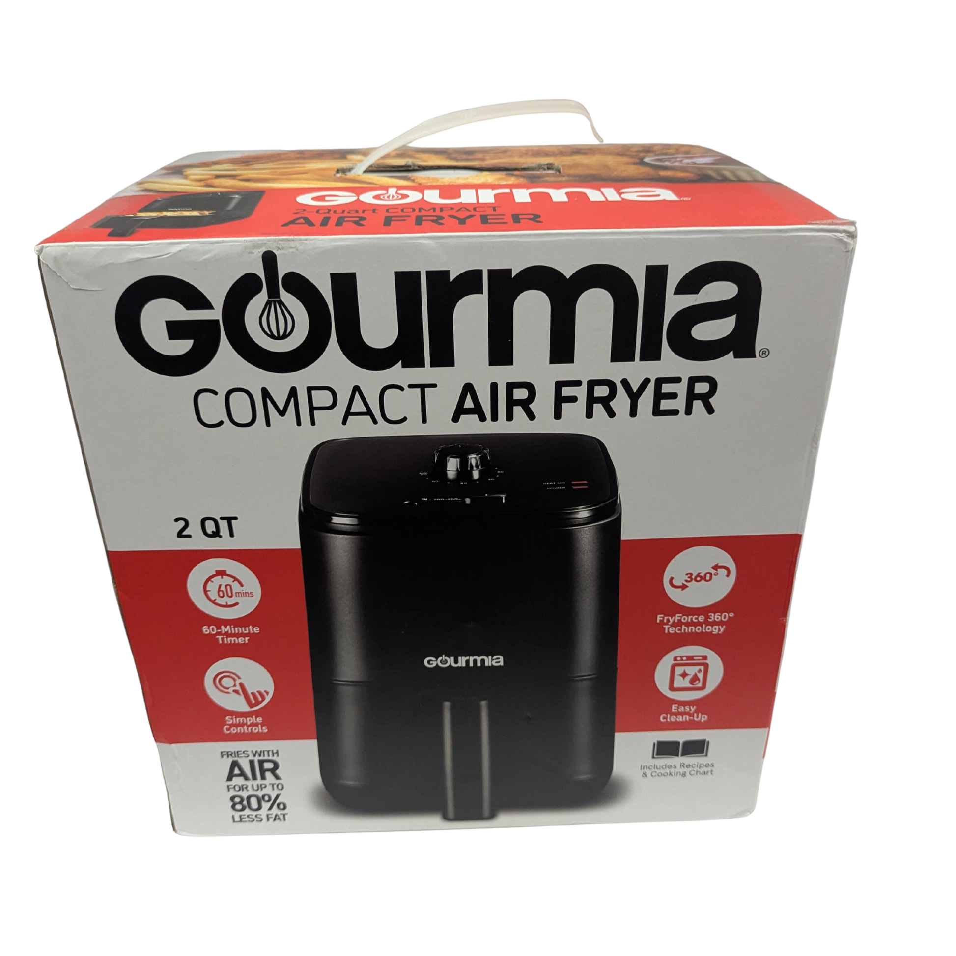 Gourmia compact air fryer packaging on a white background