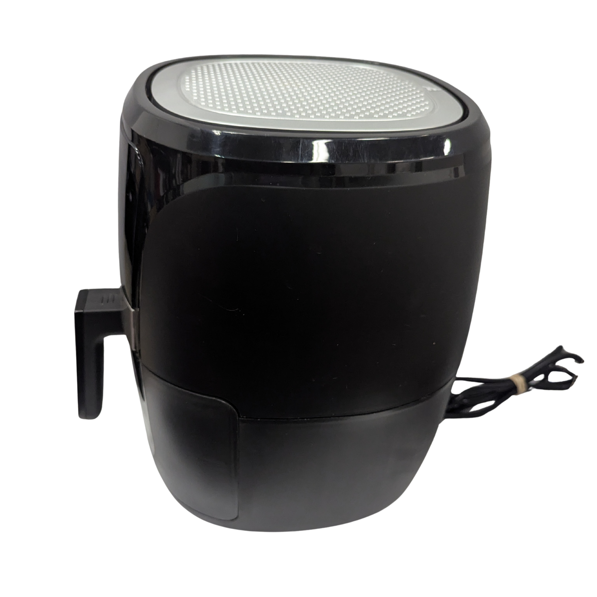 Black air fryer on a white background