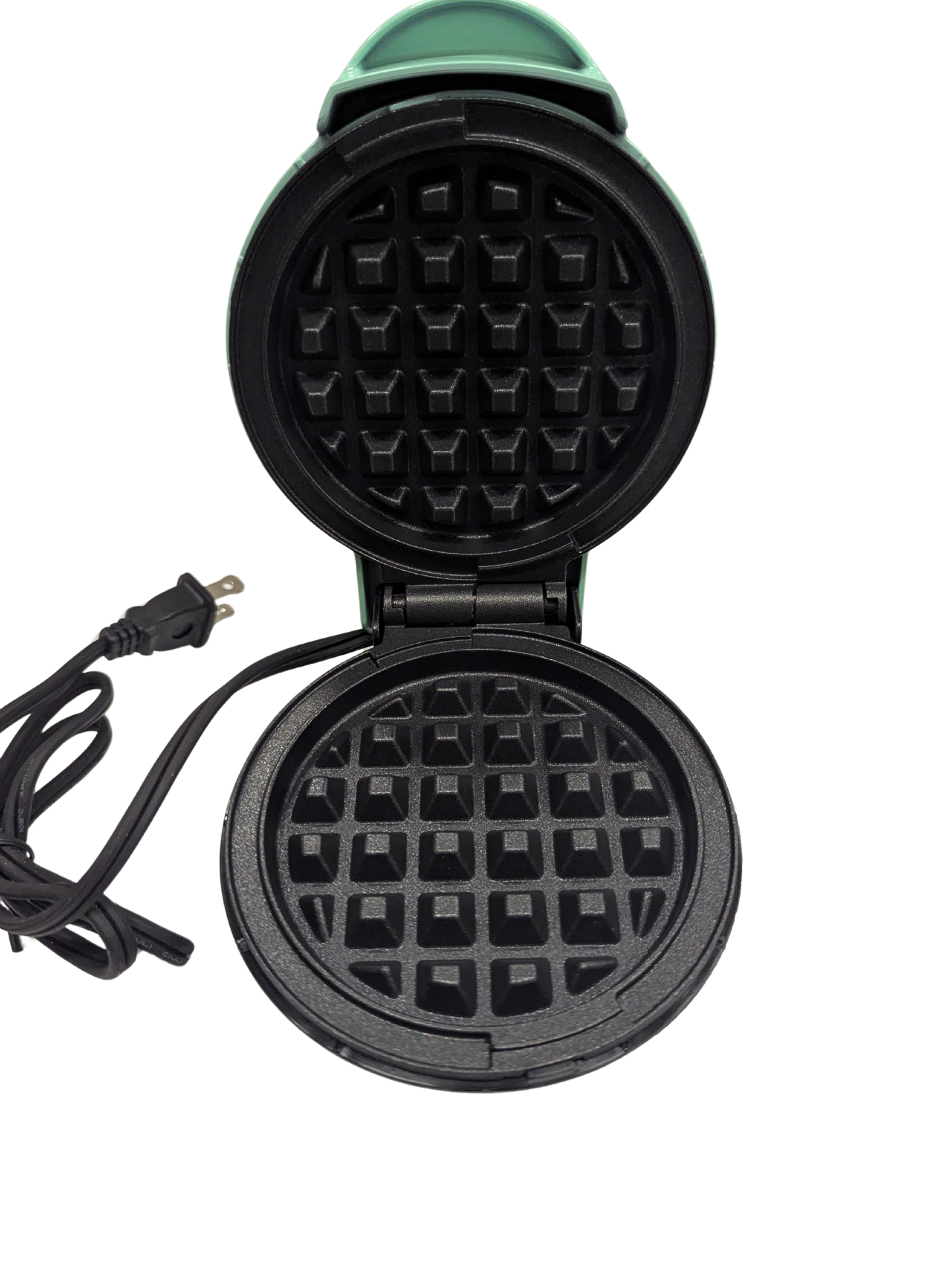Black waffle maker on a white background
