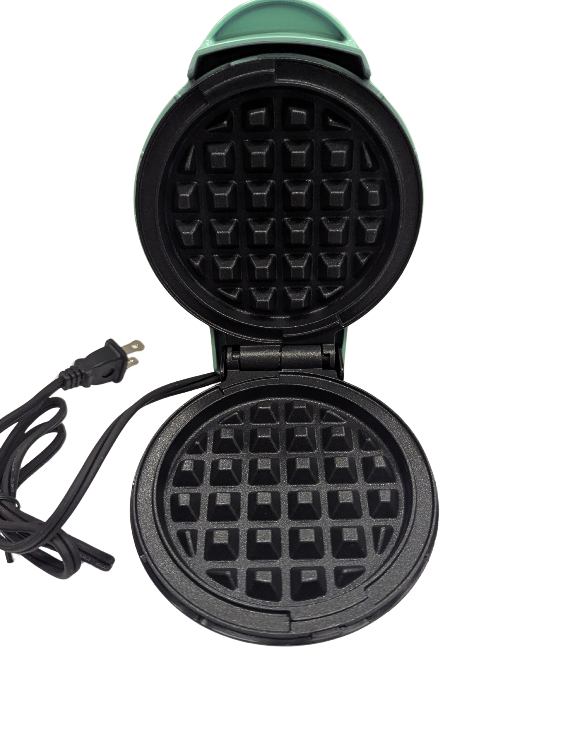 Black waffle maker on a white background