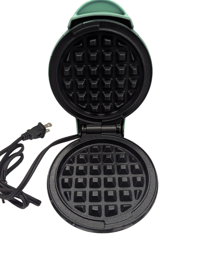 Black waffle maker on a white background