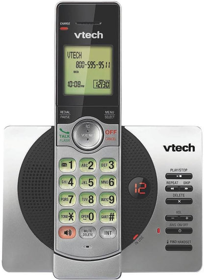 Vtech cordless phone with display and keypad on a white background