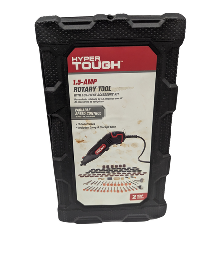 Hyper Tough rotary tool kit packaging with accessories on a white background