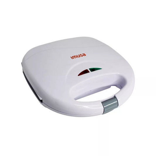 White sandwich toaster with 'imusa' branding on a white background
