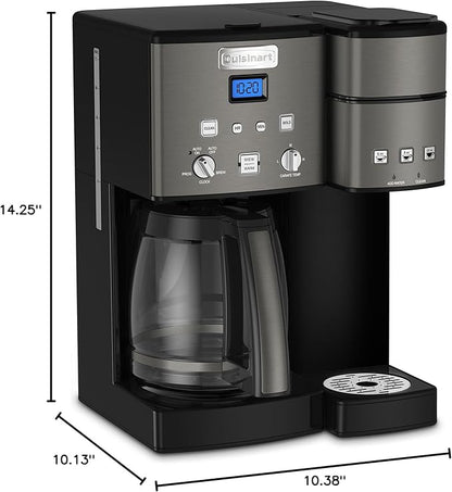Cuisinart coffee maker with dimensions displayed
