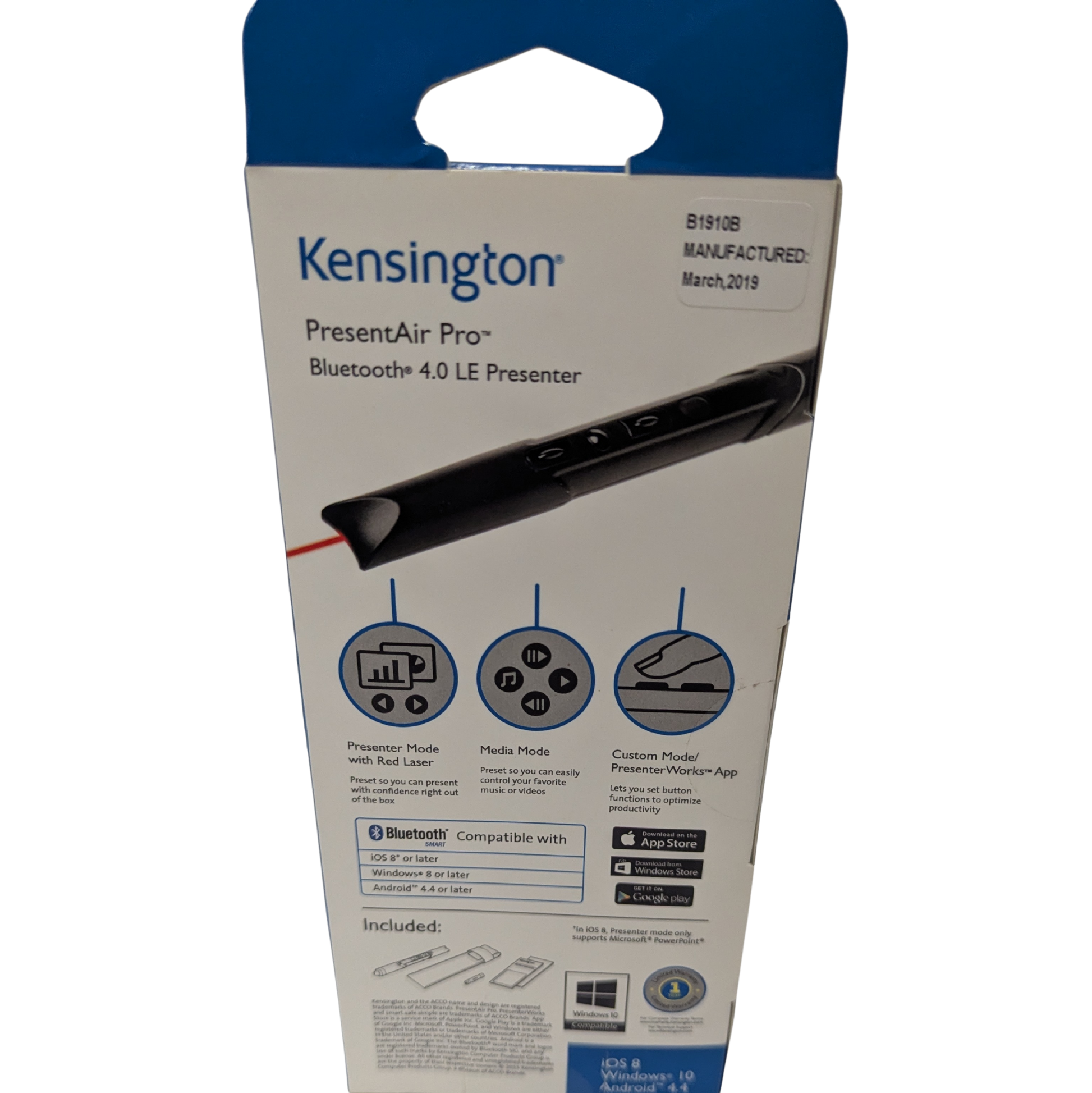 Kensington PresentAir Pro Bluetooth presenter packaging on a white background