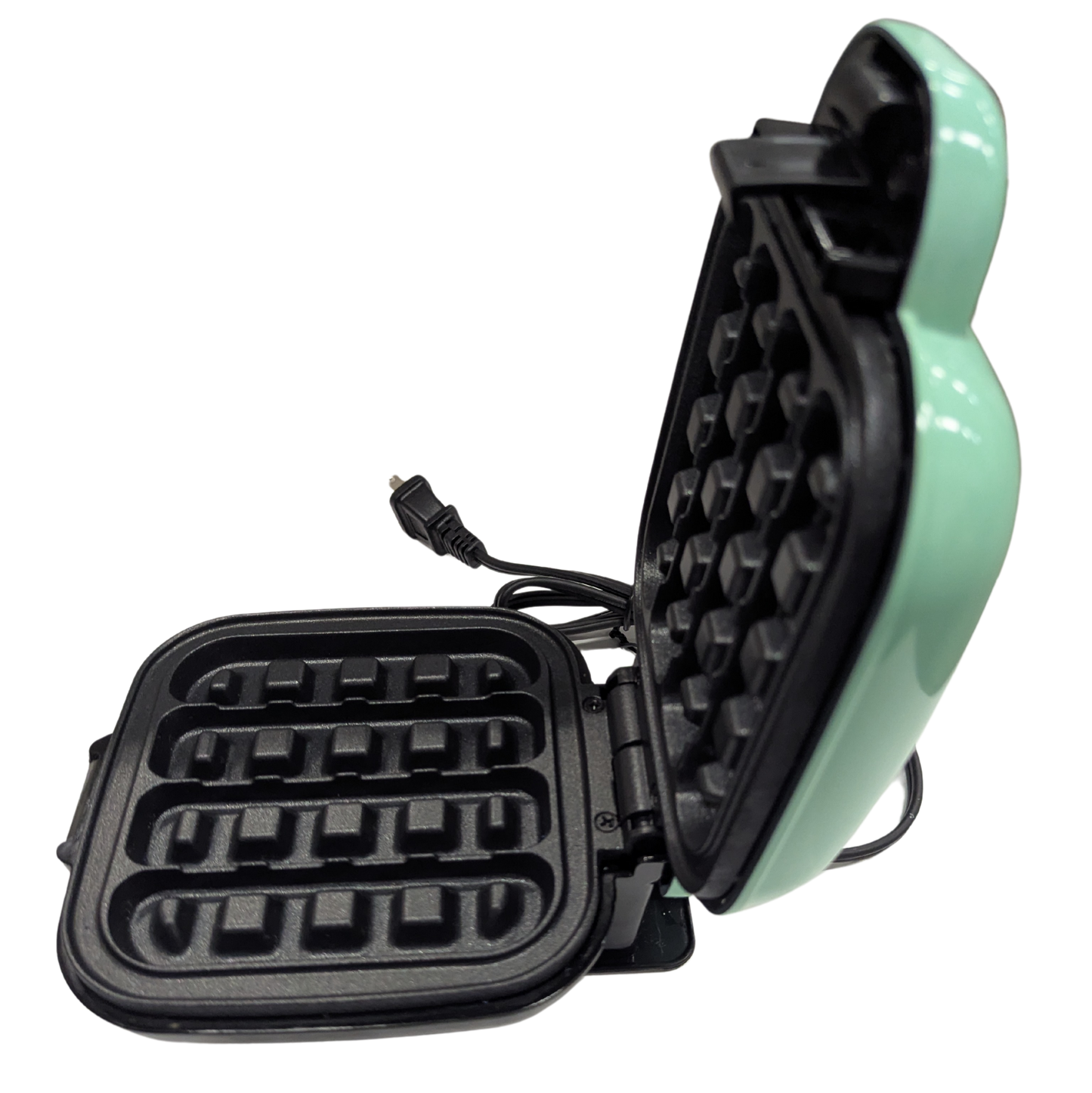 Green waffle maker on a white background