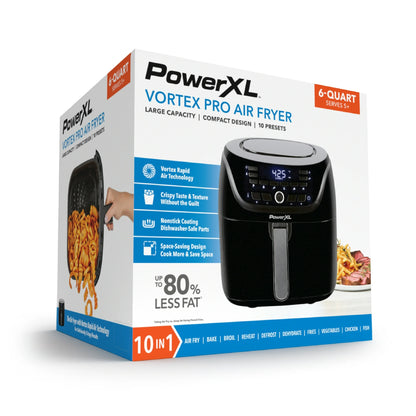 PowerXL Vortex Pro Air Fryer packaging on a white background