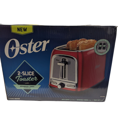 Oster 2-slice toaster packaging on a white background