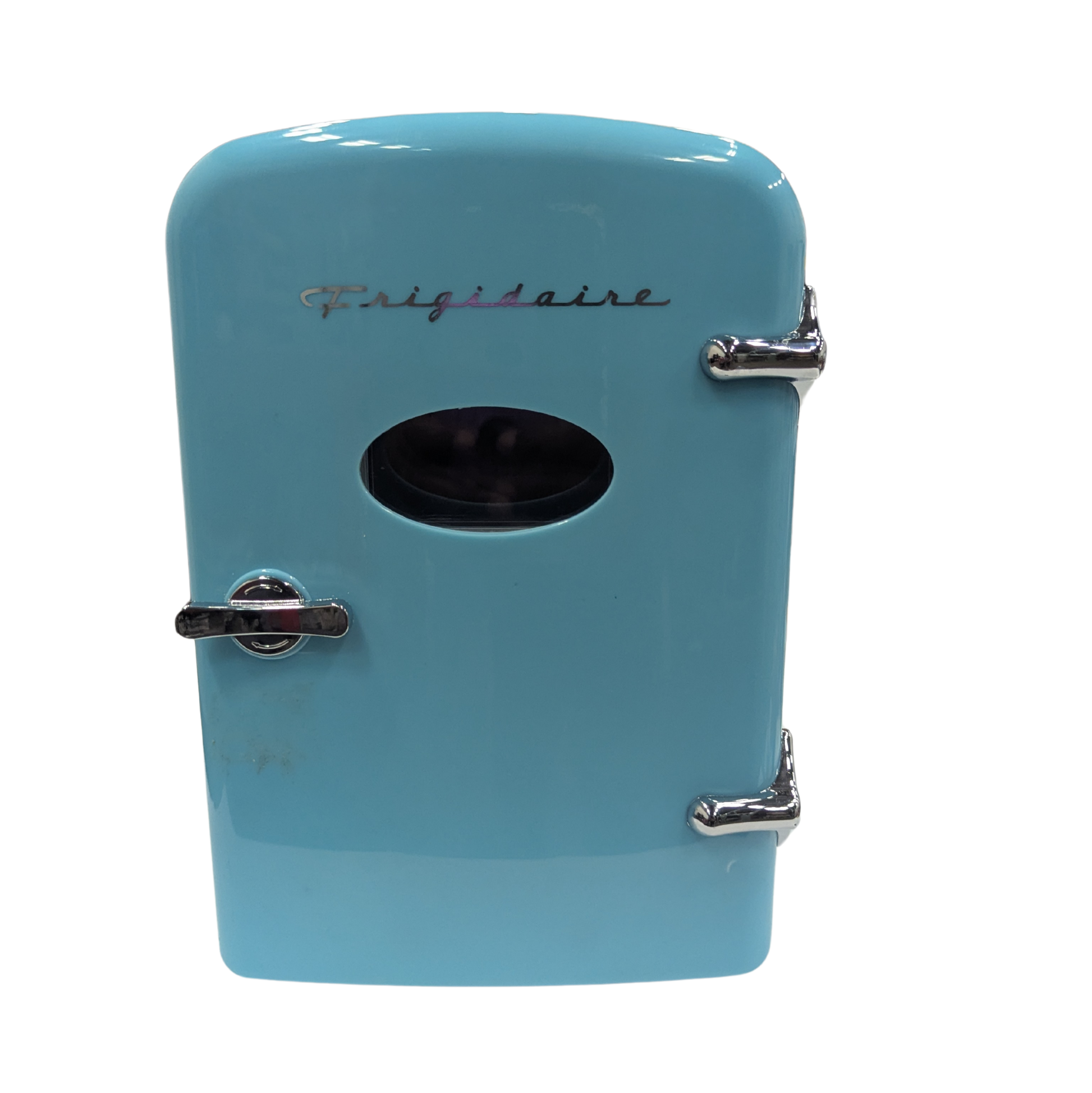 Small blue cooler with 'Frigidaire' branding on a white background