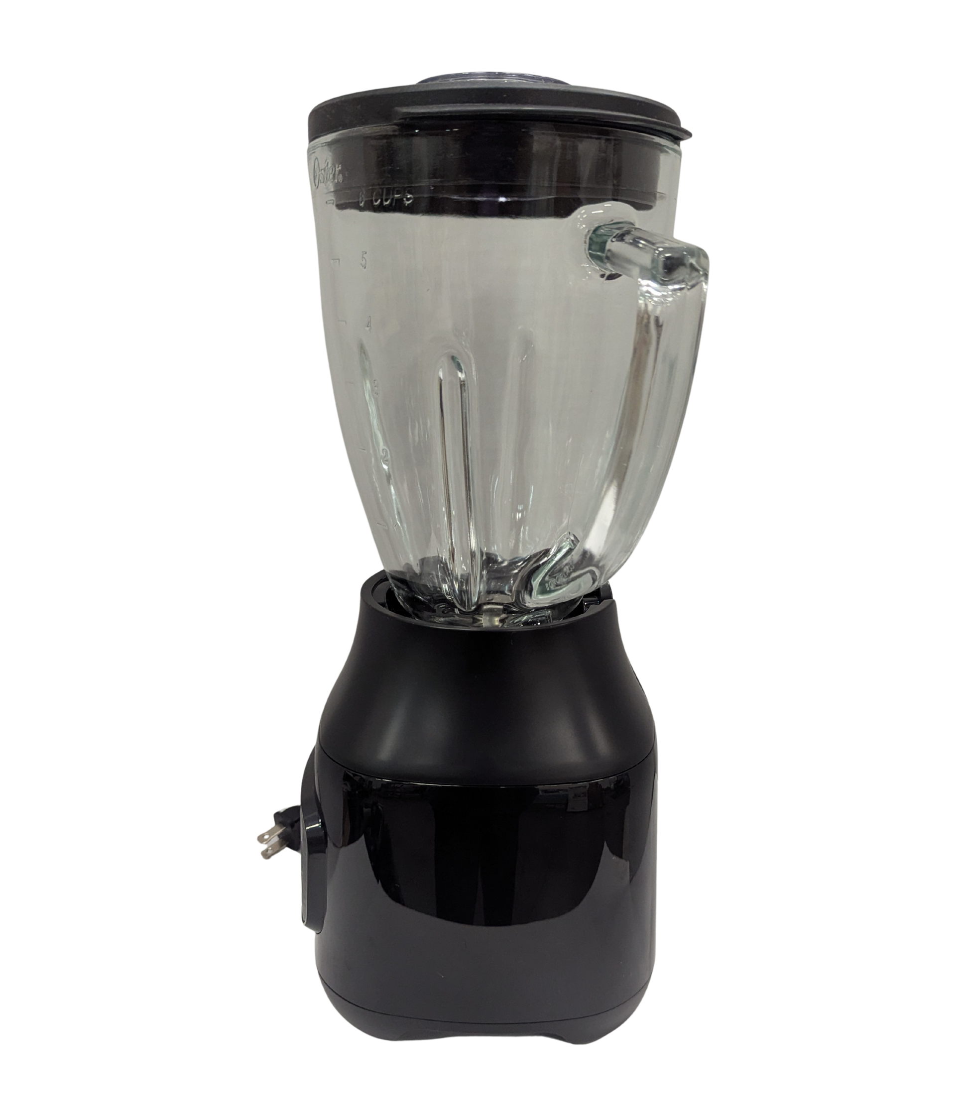 Black blender with clear container on a white background