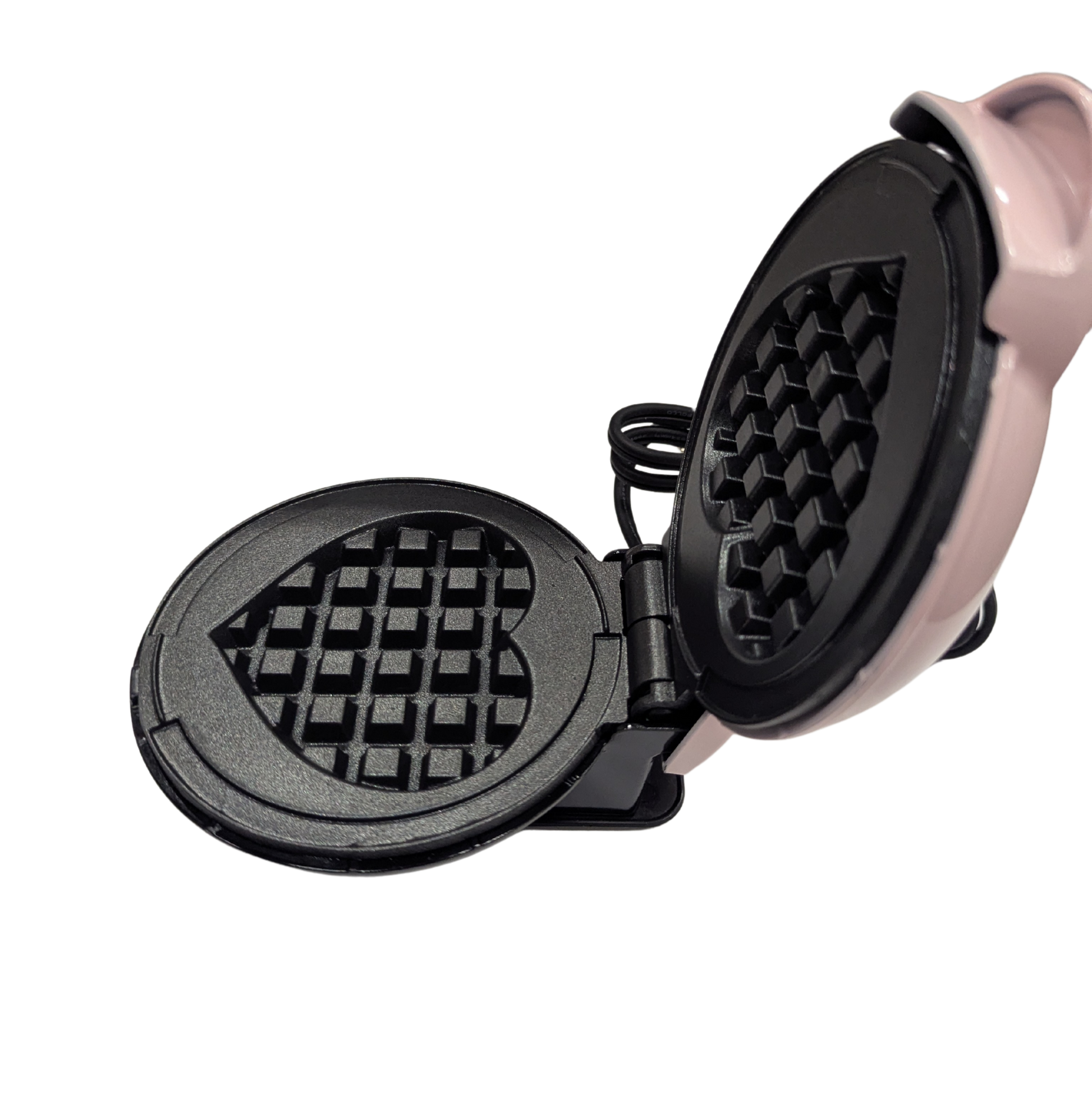 Waffle maker with heart-shaped waffle grid on a white background
