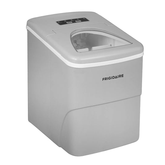 Gray Frigidaire ice maker on a white background
