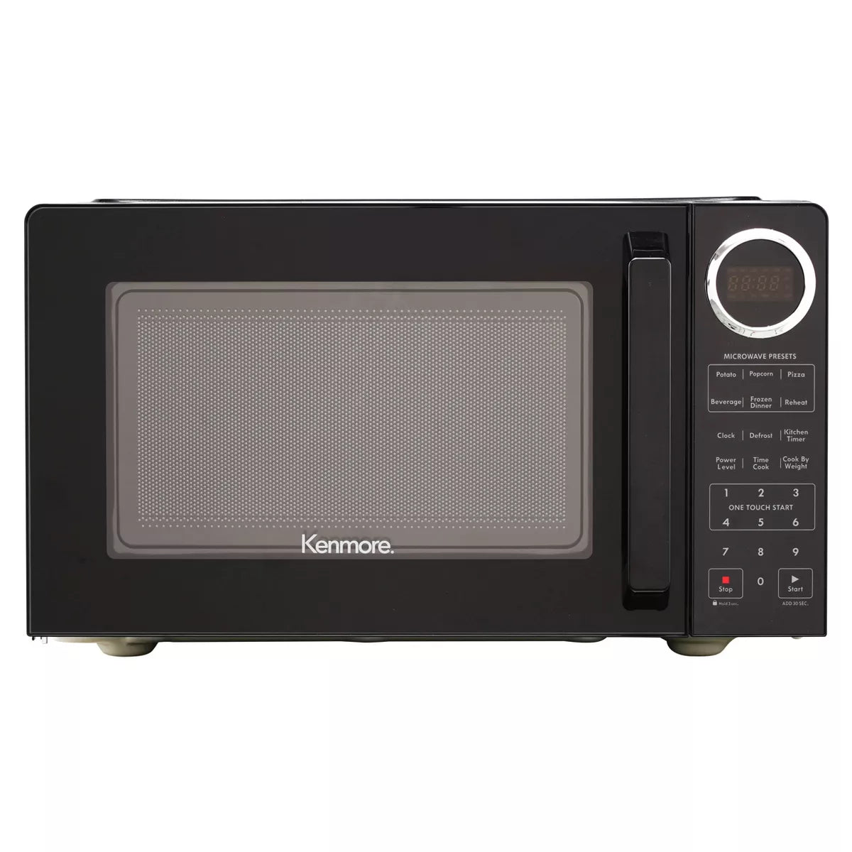 Black Kenmore microwave oven on a white background