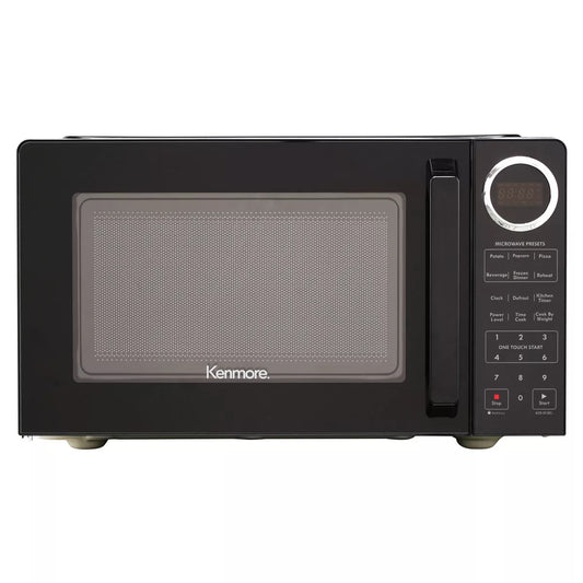 Black Kenmore microwave oven on a white background